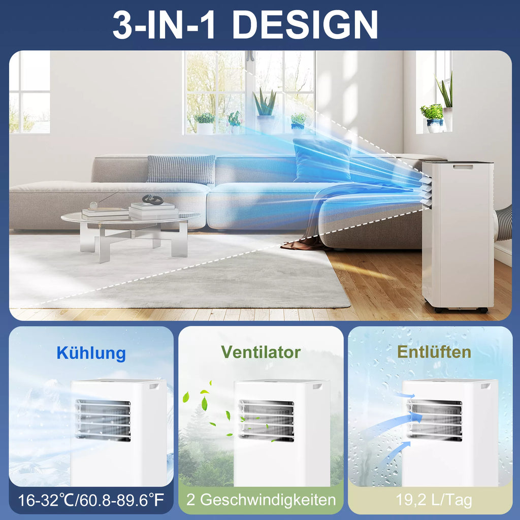 Mobilus oro kondicionierius 3-in-1 su ventiliatoriumi ir laikmačiu, baltas