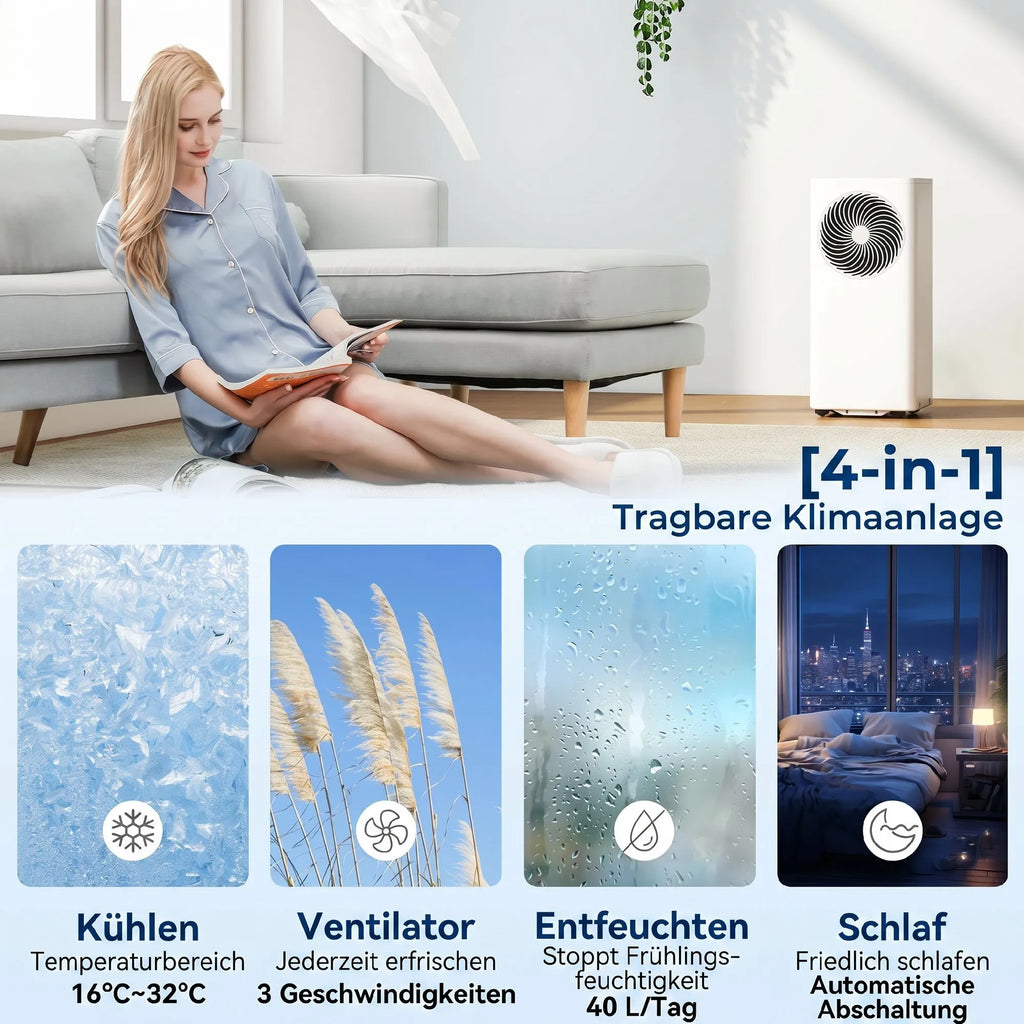 Mobilus oro kondicionierius 9000 BTU, 4-in-1, baltas