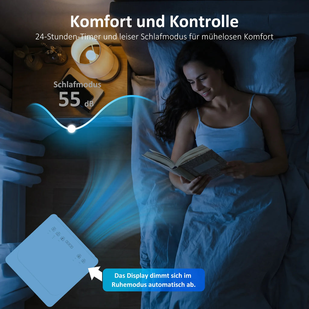 Mobilus oro kondicionierius 9000 BTU 4-in-1 su ventiliatoriumi ir sausintuvu baltas