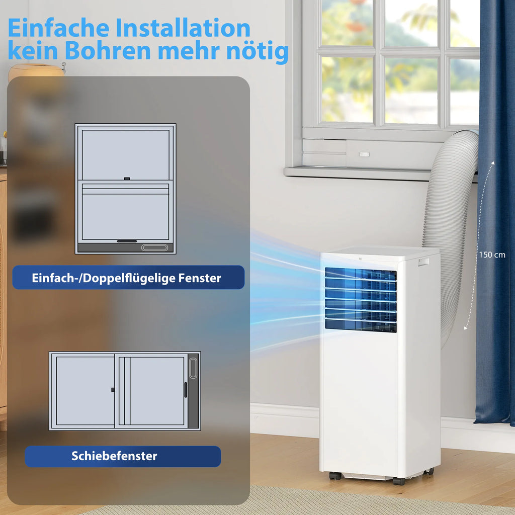Mobilus oro kondicionierius 9000 BTU 4-in-1 su ventiliatoriumi ir sausintuvu baltas
