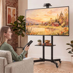 Mobilus TV stovas ant ratukų 32–75 colių televizoriams, reguliuojamo aukščio, juodas