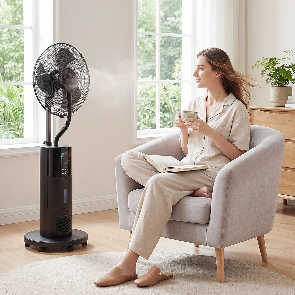 Mobilus ventiliatorius 4-in-1, su drėkinimu, 2,3 l talpa, 100 W, juodas su ratukais