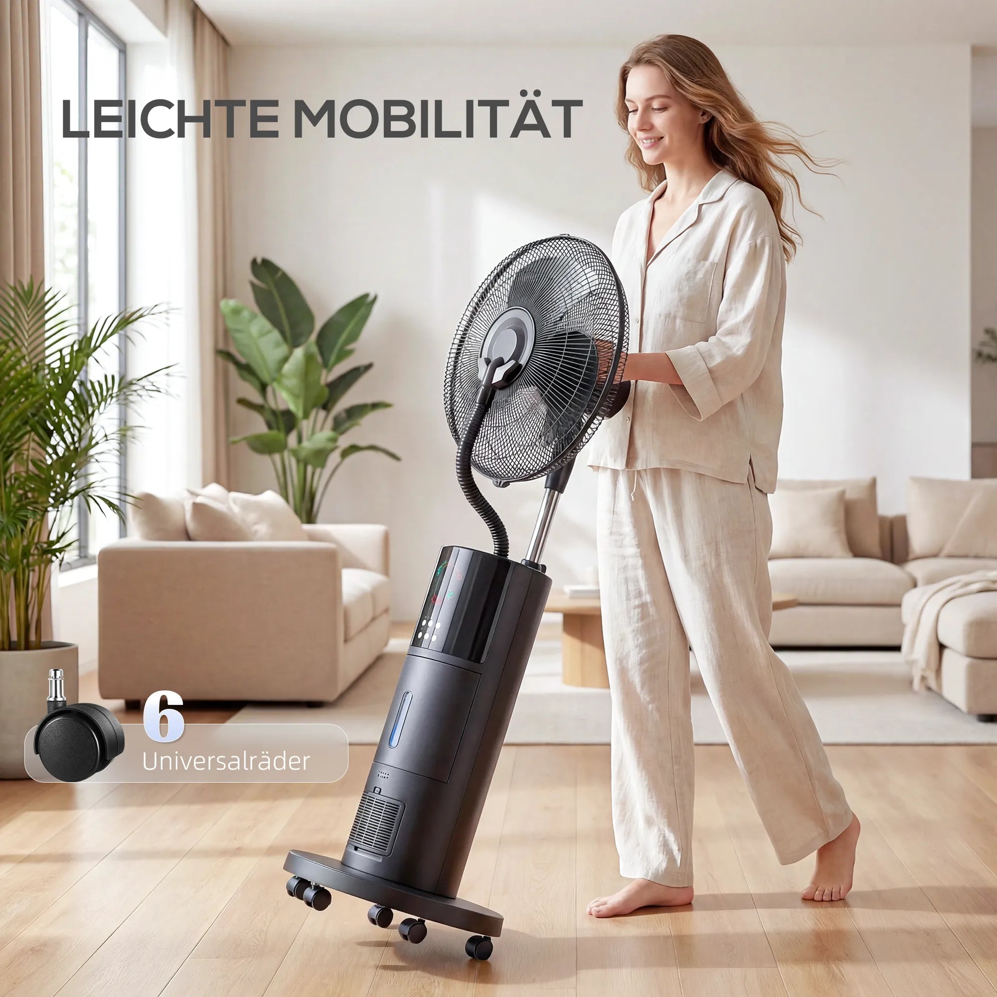 Mobilus ventiliatorius 4-in-1, su drėkinimu, 2,3 l talpa, 100 W, juodas su ratukais