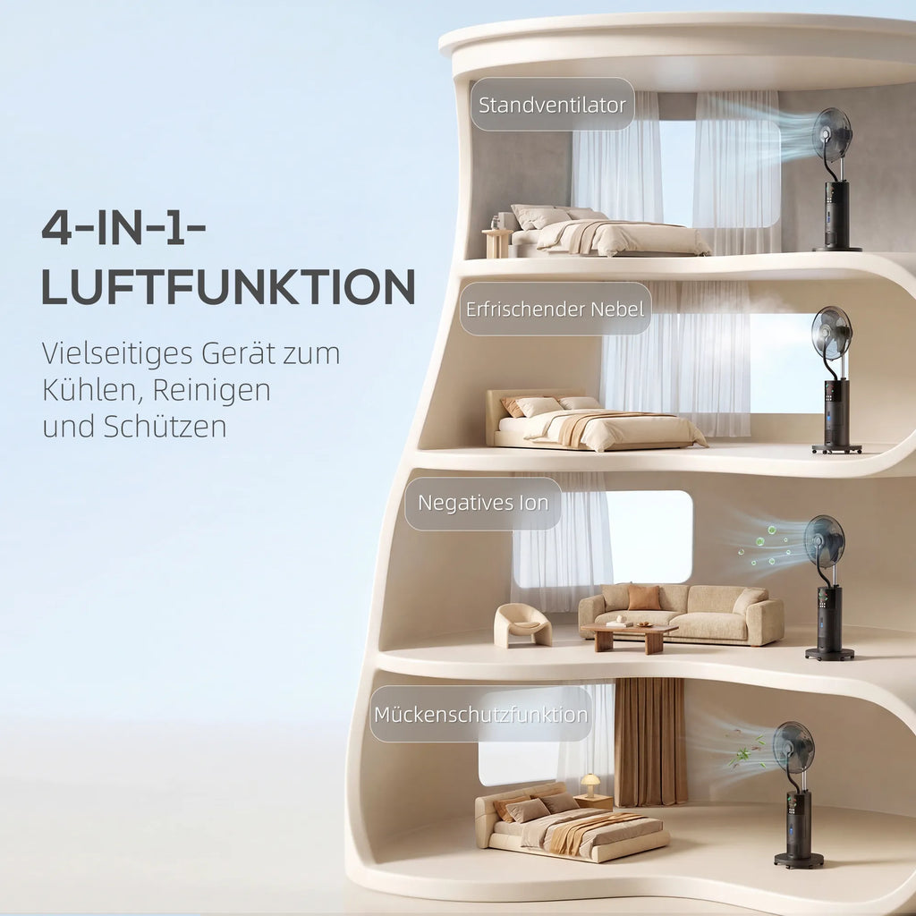 Mobilus ventiliatorius 4-in-1, su drėkinimu, 2,3 l talpa, 100 W, juodas su ratukais