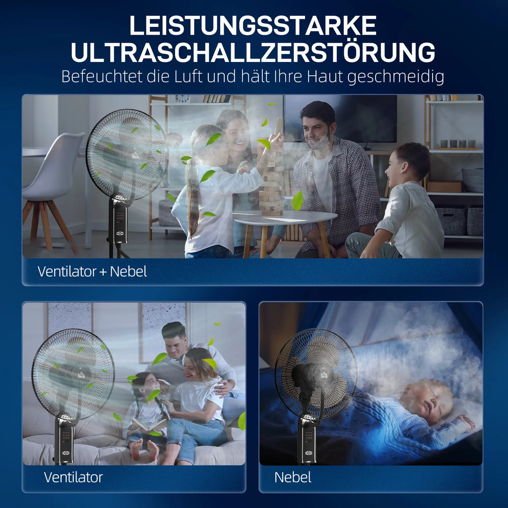 Mobilus ventiliatorius su drėkinimo funkcija, 75W, su nuotolinio valdymo pulteliu, juodas