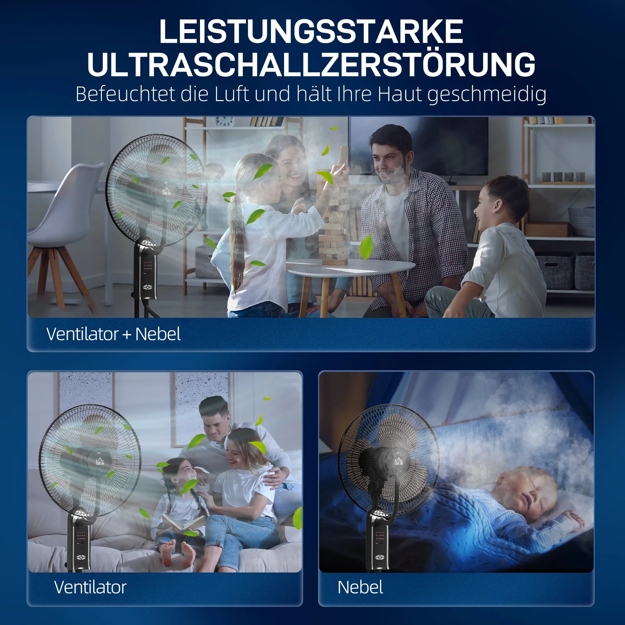 Mobilus ventiliatorius su drėkinimo funkcija, 75W, su nuotolinio valdymo pulteliu, juodas