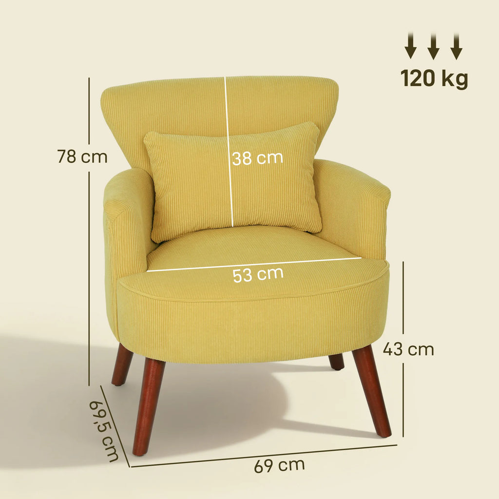 Infografika: geltonos kėdės matmenys 78x69x75,5 cm, 120 kg apkrova