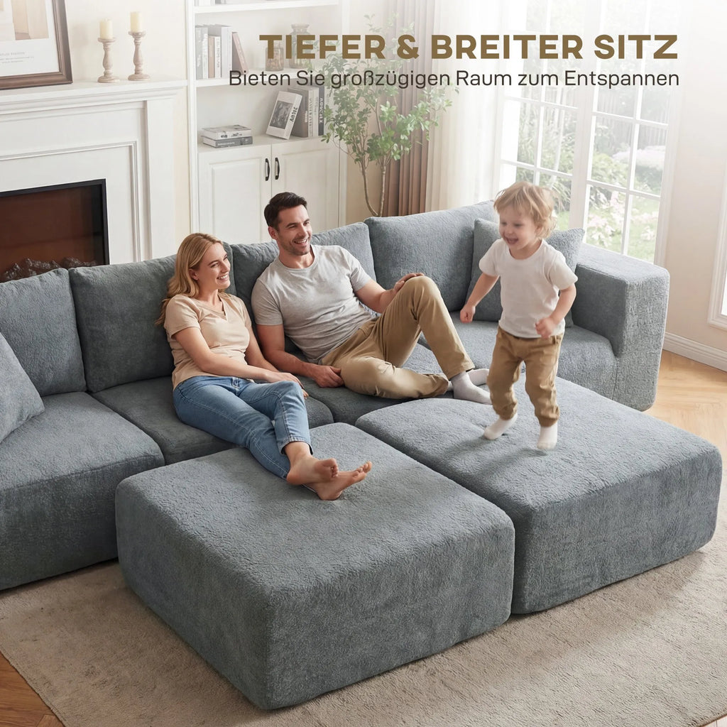Modulinė kampinė sofa, 6 dalių, tamsiai pilka
