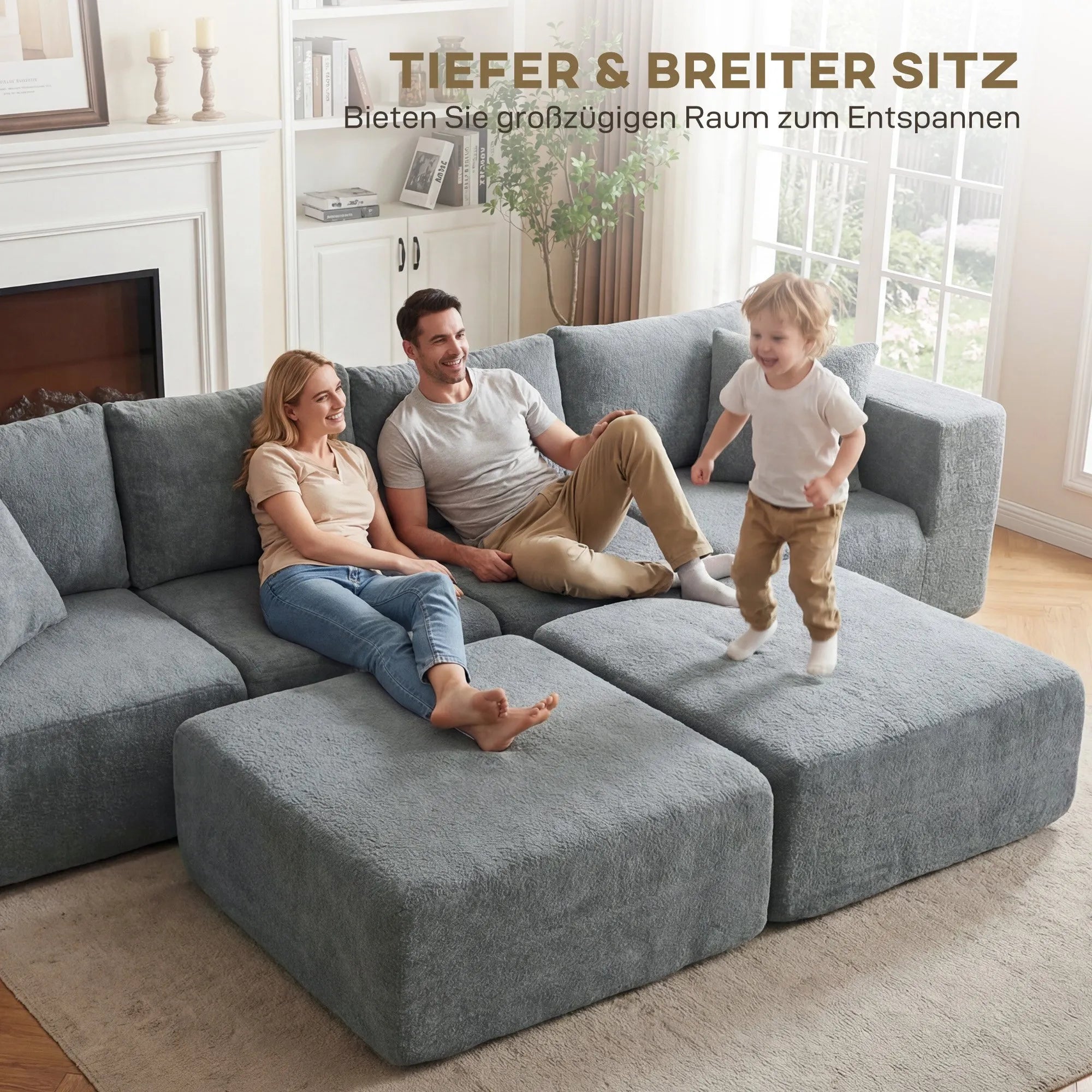 Modulinė kampinė sofa, 6 dalių, tamsiai pilka