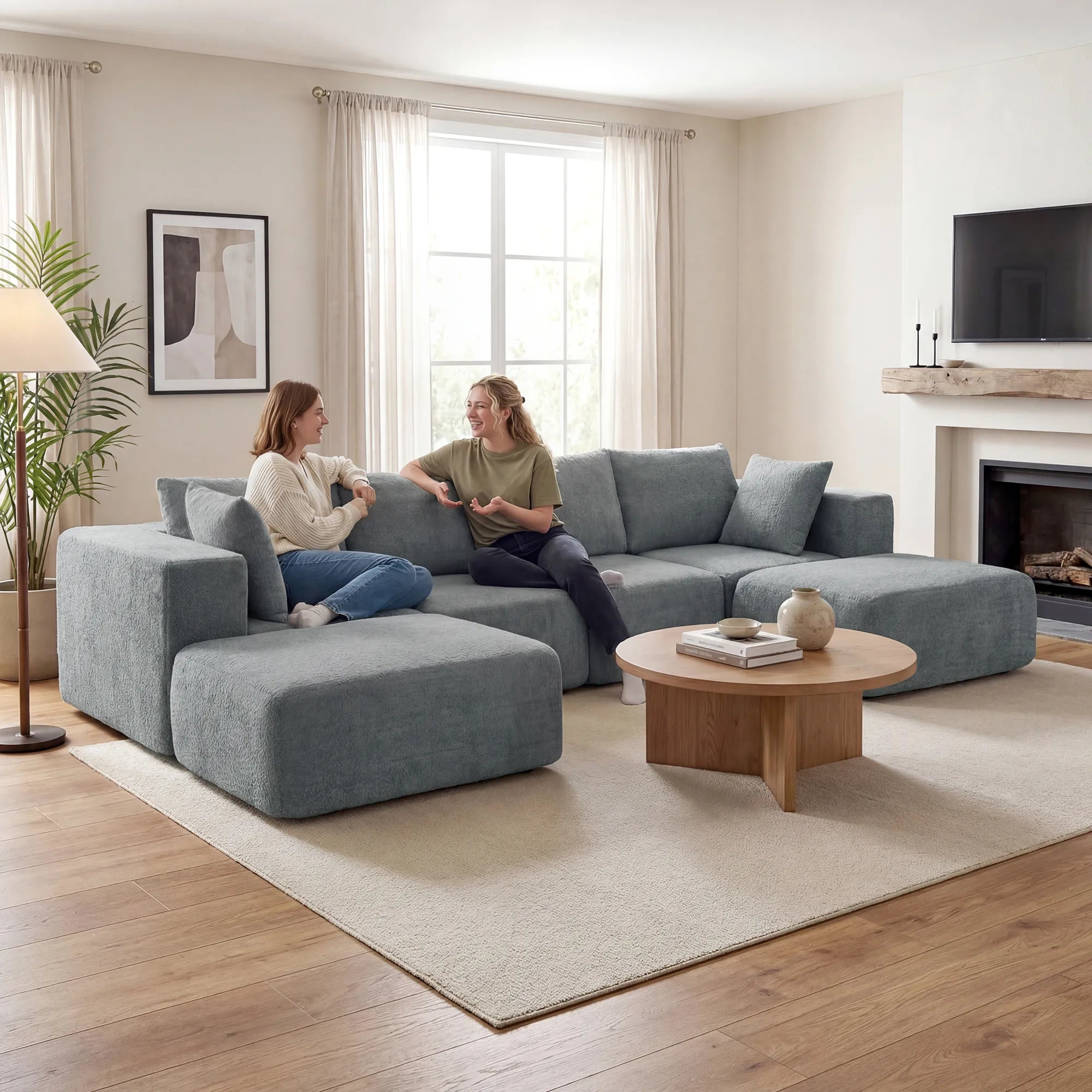 Modulinė kampinė sofa, 6 dalių, tamsiai pilka