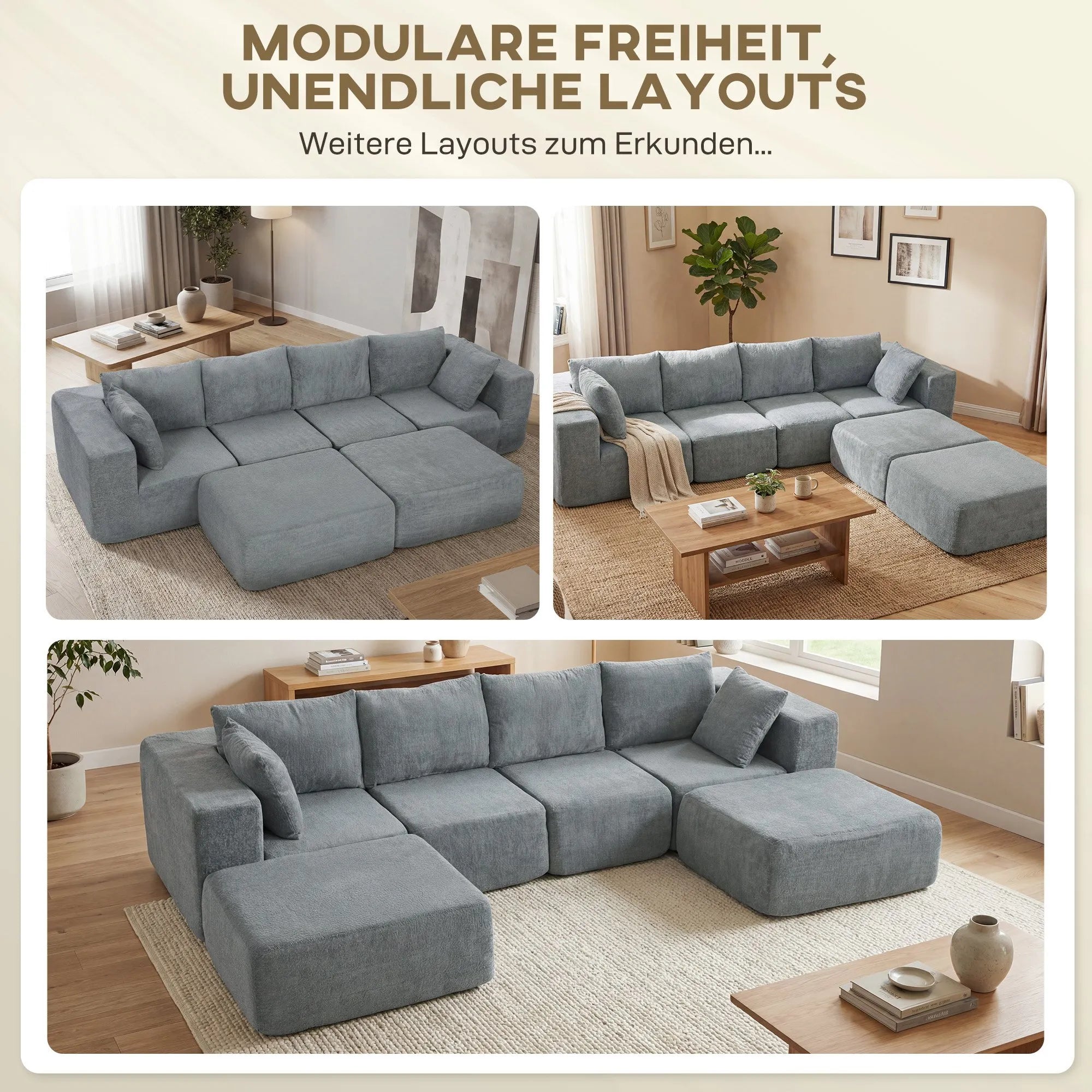 Modulinė kampinė sofa, 6 dalių, tamsiai pilka