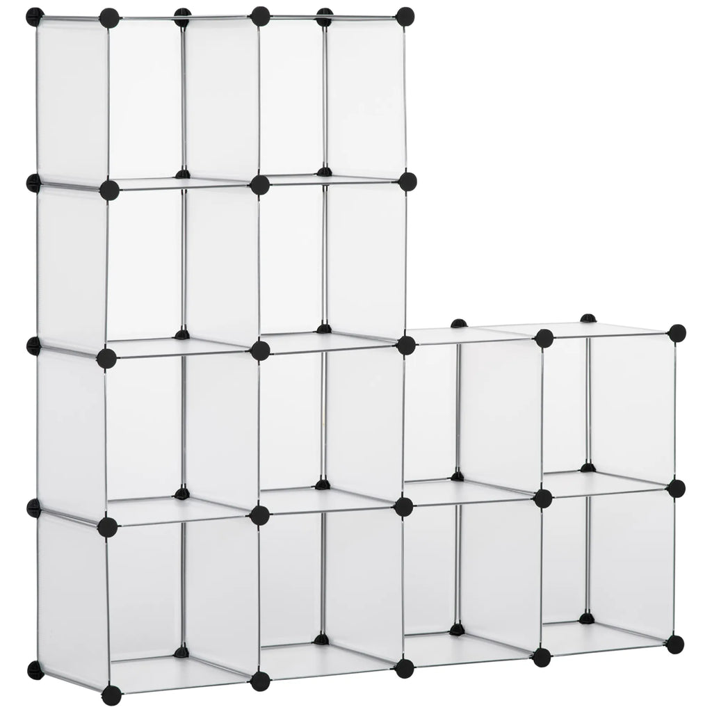 Modulinė lentyna su 16 stalčių, pastatoma, balta, 125 × 32 × 125 cm