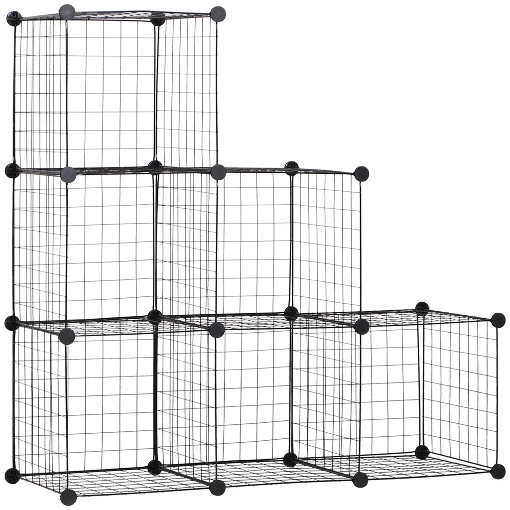 Modulinė lentyna su 6 kubais, metalinė, 109 x 37 x 109 cm, juoda