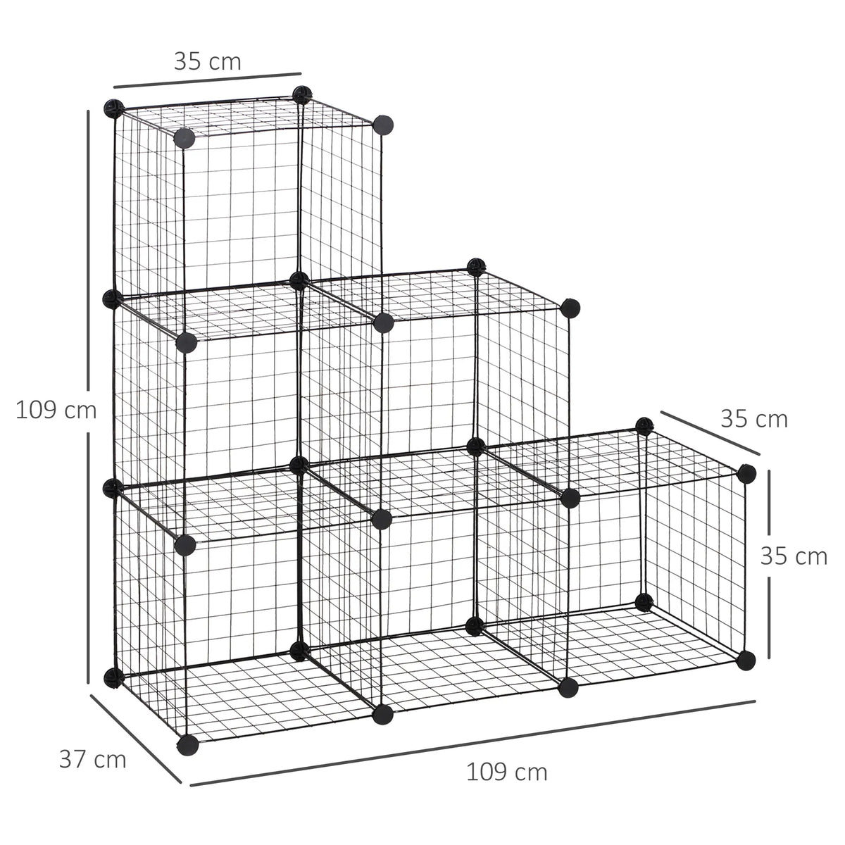 Modulinė lentyna su 6 kubais, metalinė, 109 x 37 x 109 cm, juoda