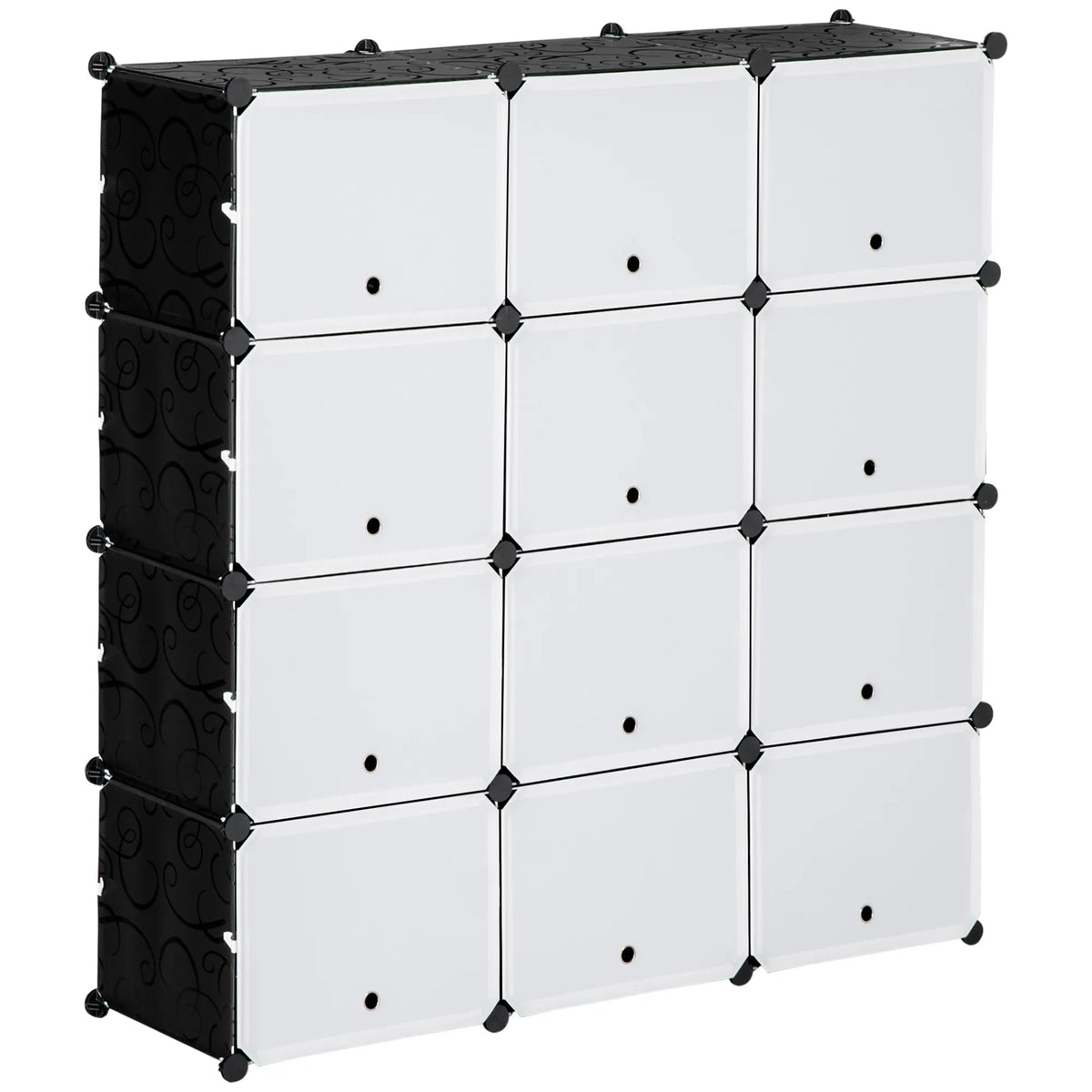 Modulinė lentynų sistema, 12 stalčių, 125 x 32 x 125 cm, juoda ir balta