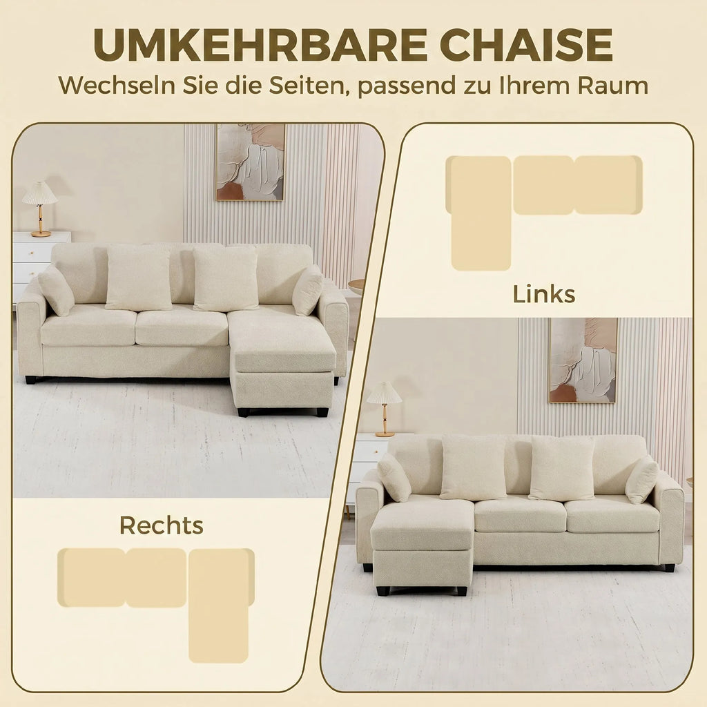 Modulinė sofa L formos sofa-lova, 3 vietų, smėlio spalvos