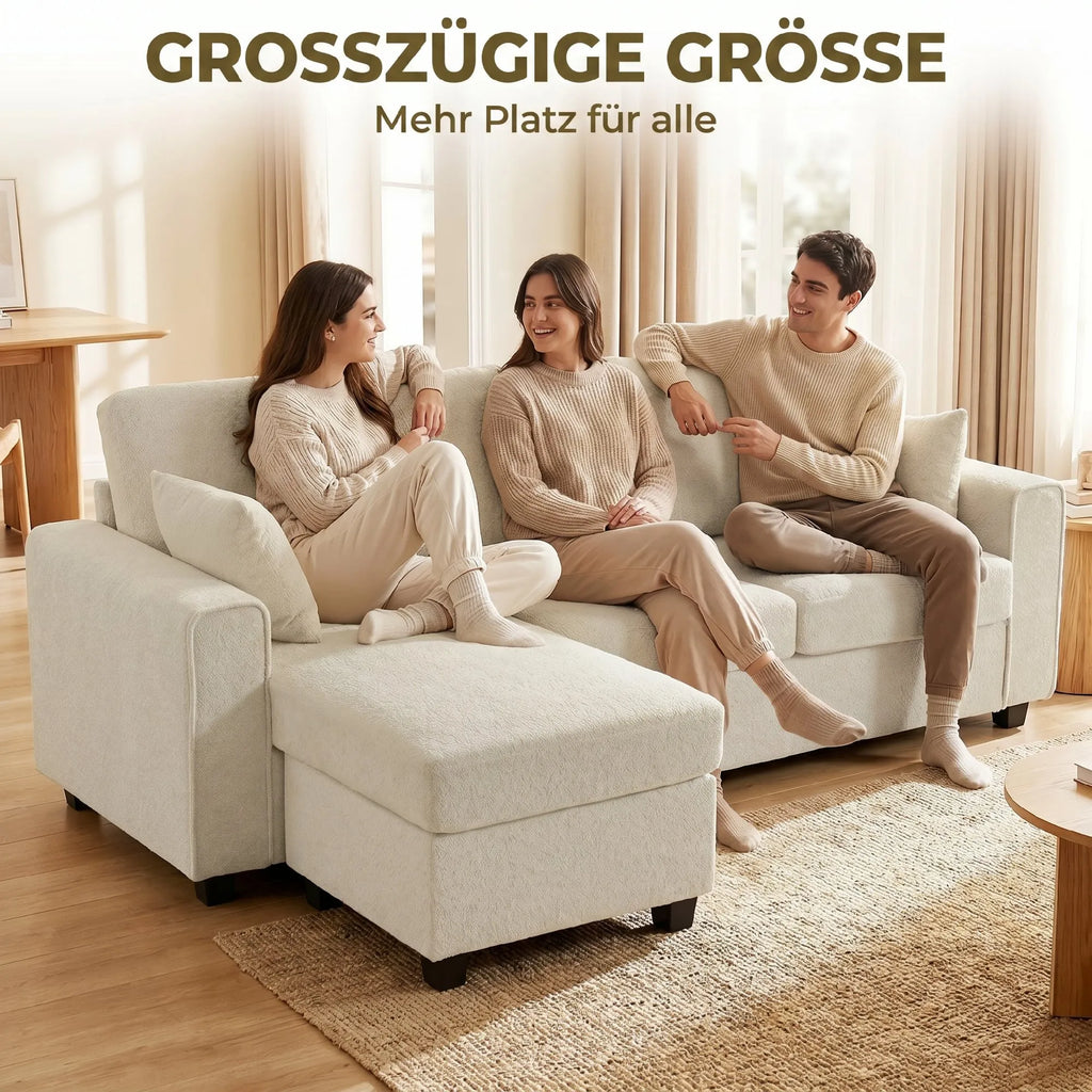Modulinė sofa L formos sofa-lova, 3 vietų, smėlio spalvos
