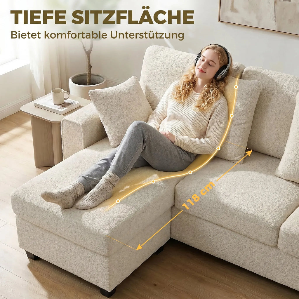 Modulinė sofa L formos sofa-lova, 3 vietų, smėlio spalvos