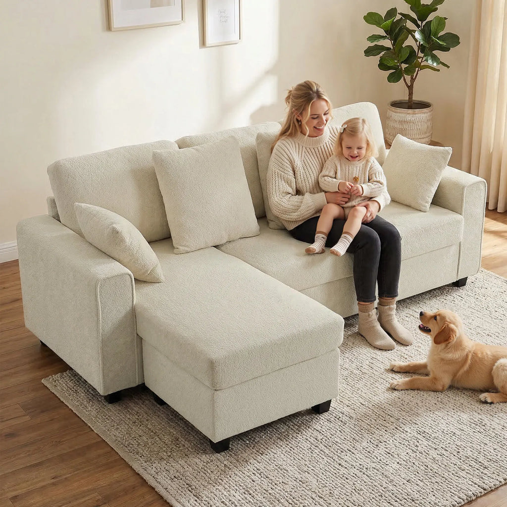 Modulinė sofa L formos sofa-lova, 3 vietų, smėlio spalvos