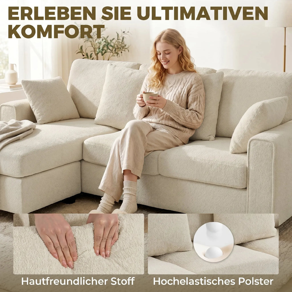 Modulinė sofa L formos sofa-lova, 3 vietų, smėlio spalvos