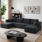 Modulinė U formos sofa-lova, 2 šezlongai, rumbuotas pliušas, tamsiai pilka