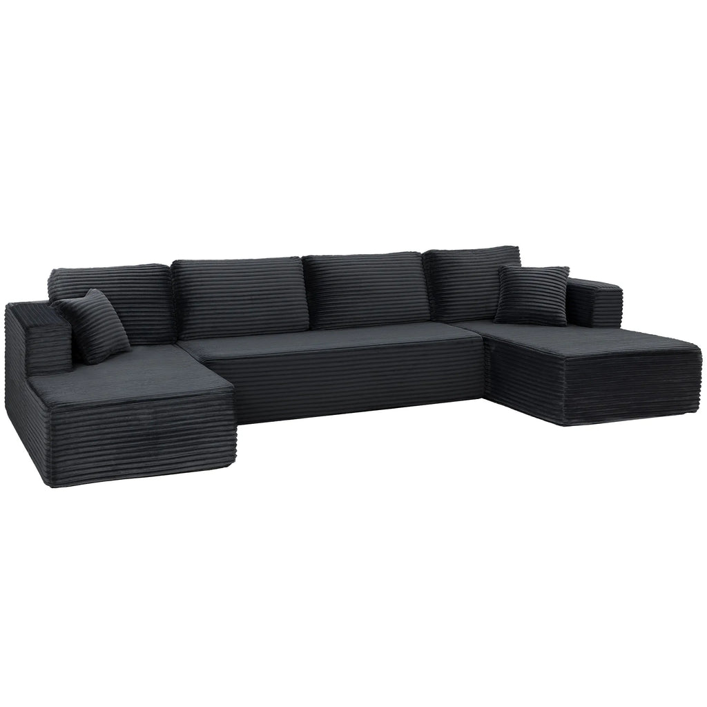 Modulinė U formos sofa su 2 šezlongais, tamsiai pilka