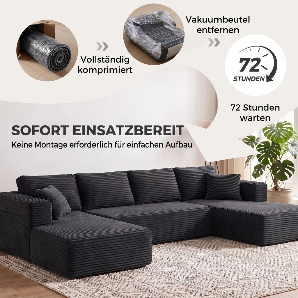 Modulinė U formos sofa su 2 šezlongais, tamsiai pilka
