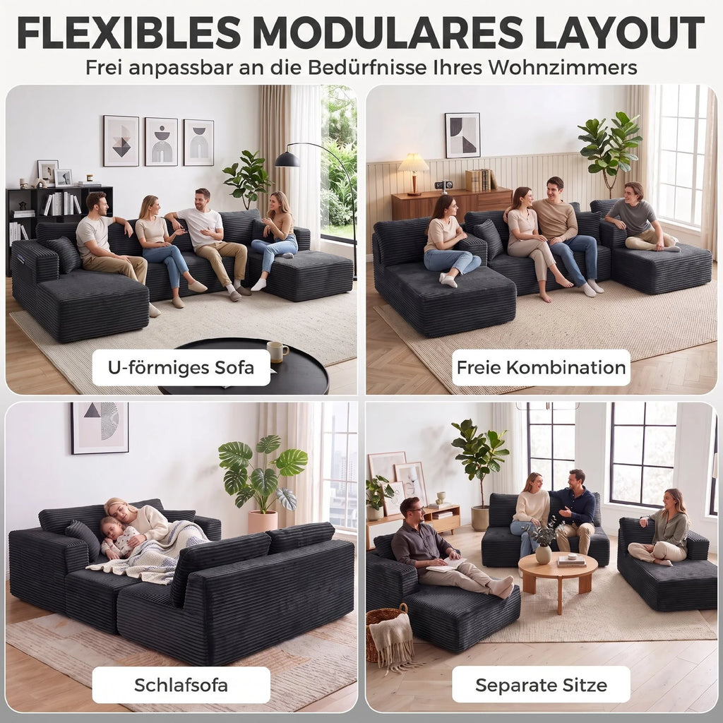 Modulinė U formos sofa su 2 šezlongais, tamsiai pilka