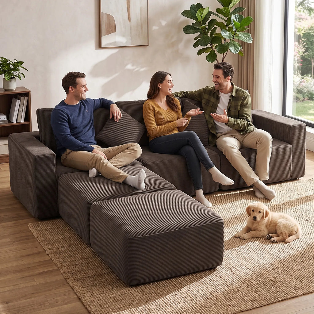 Modulinis U formos minkštas kampas, 287 cm, chaki