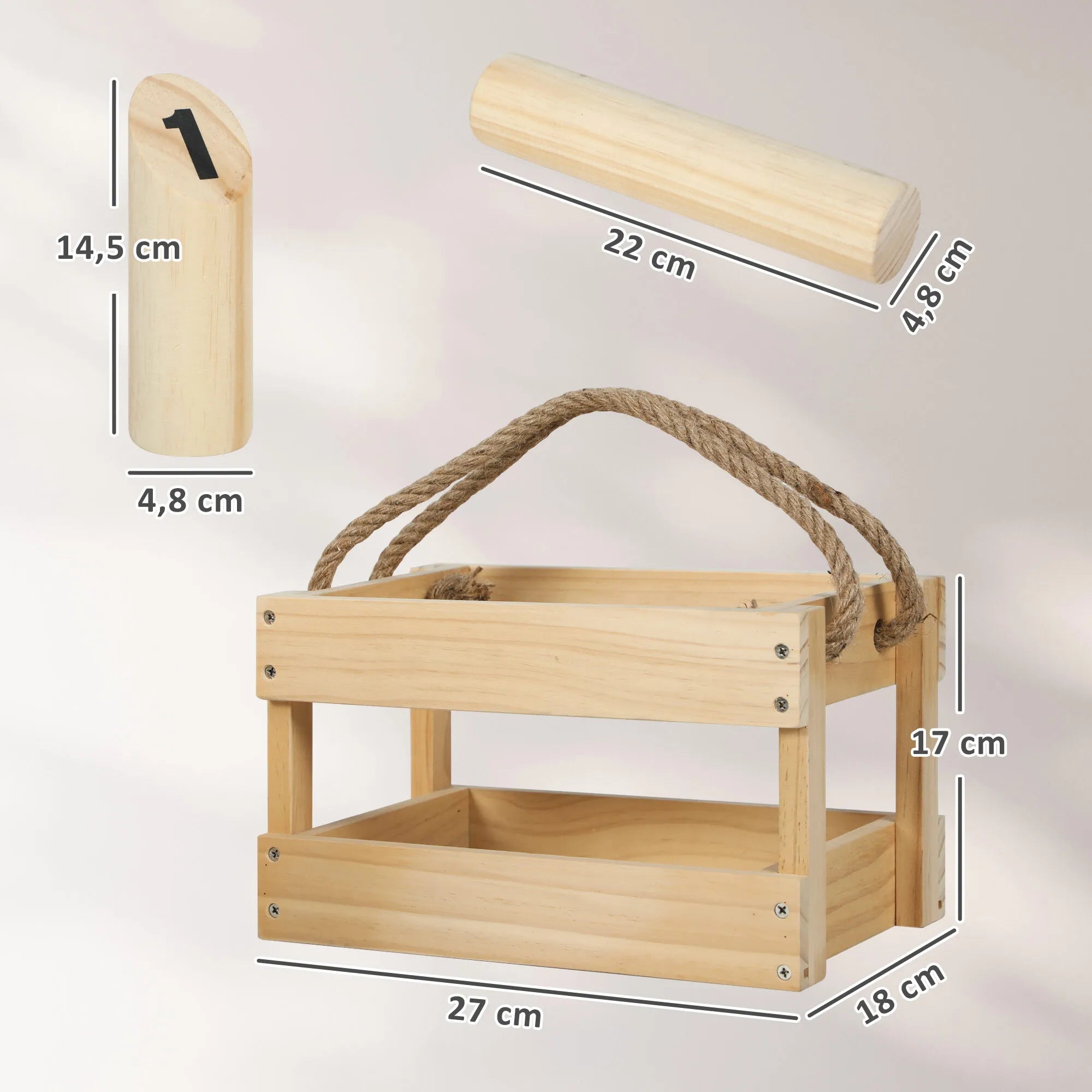 Kėglio ir dėžės matmenų schema centimetrais