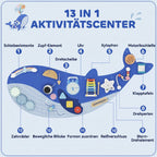 Montessori motorikos lenta 13-in-1, banginio formos medinė veiklos lenta, mėlyna