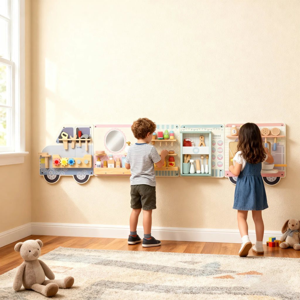 Montessori sunkvežimio formos veiklos lenta su 5 žaidimų zonomis, vaikams nuo 3 metų, daugiaspalvė