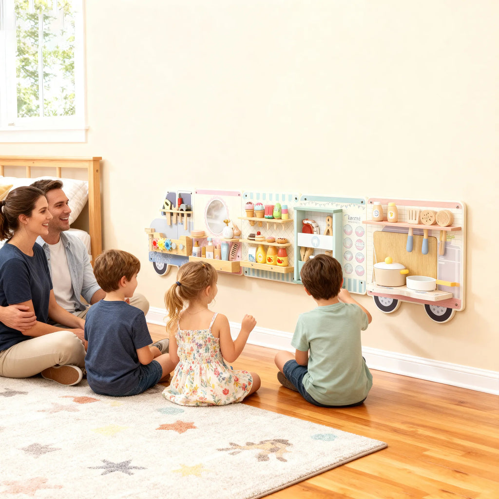 Montessori sunkvežimio formos veiklos lenta su 5 žaidimų zonomis, vaikams nuo 3 metų, daugiaspalvė