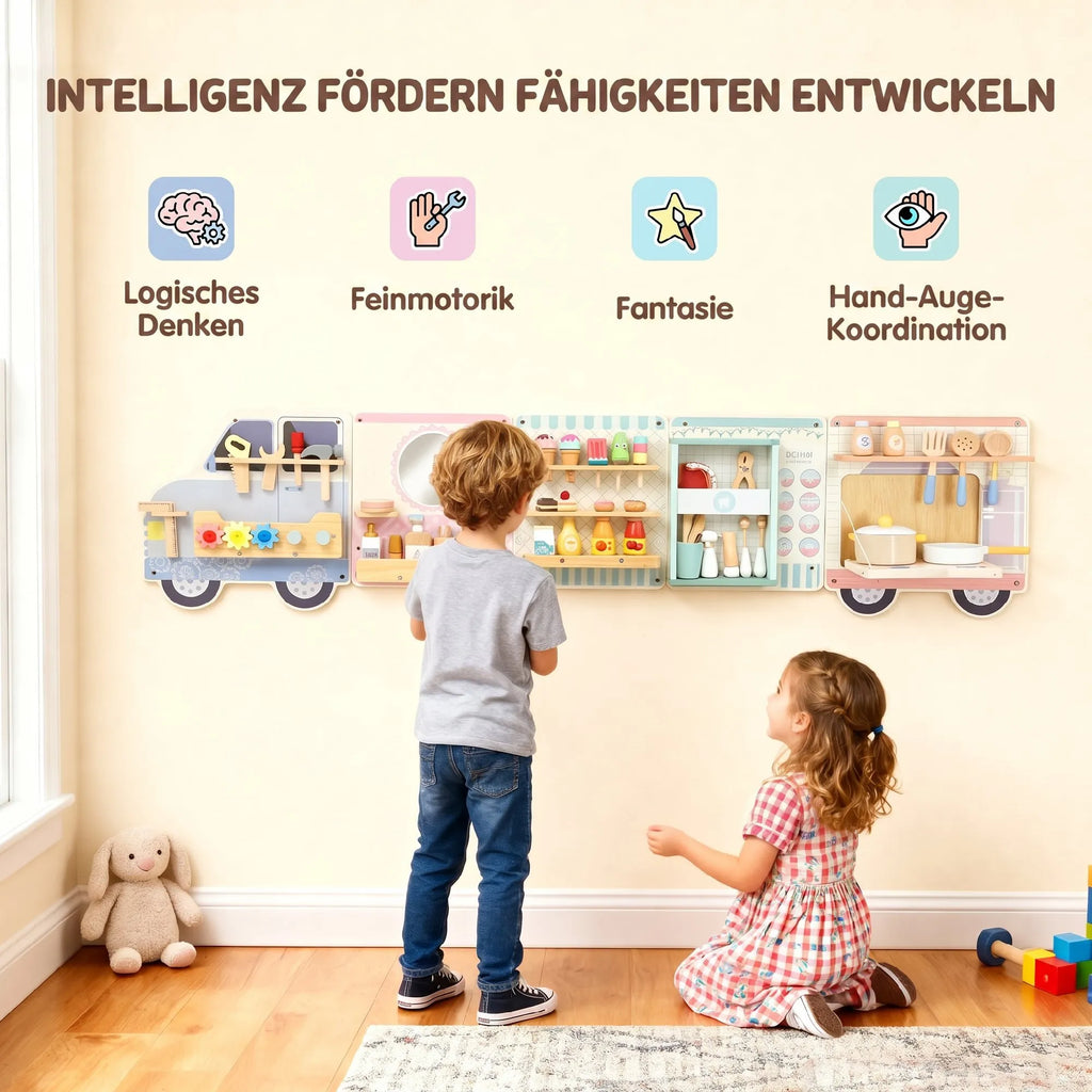Montessori sunkvežimio formos veiklos lenta su 5 žaidimų zonomis, vaikams nuo 3 metų, daugiaspalvė
