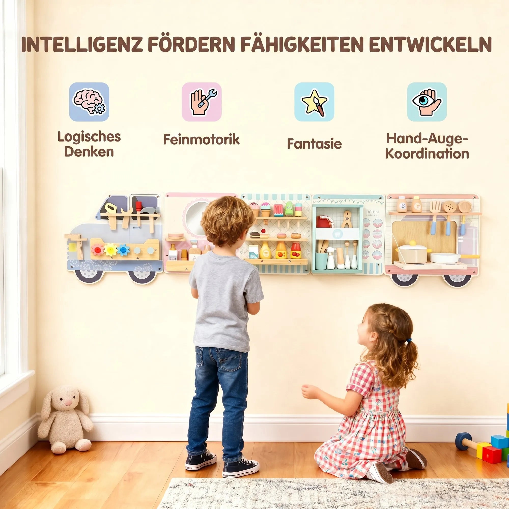 Montessori sunkvežimio formos veiklos lenta su 5 žaidimų zonomis, vaikams nuo 3 metų, daugiaspalvė