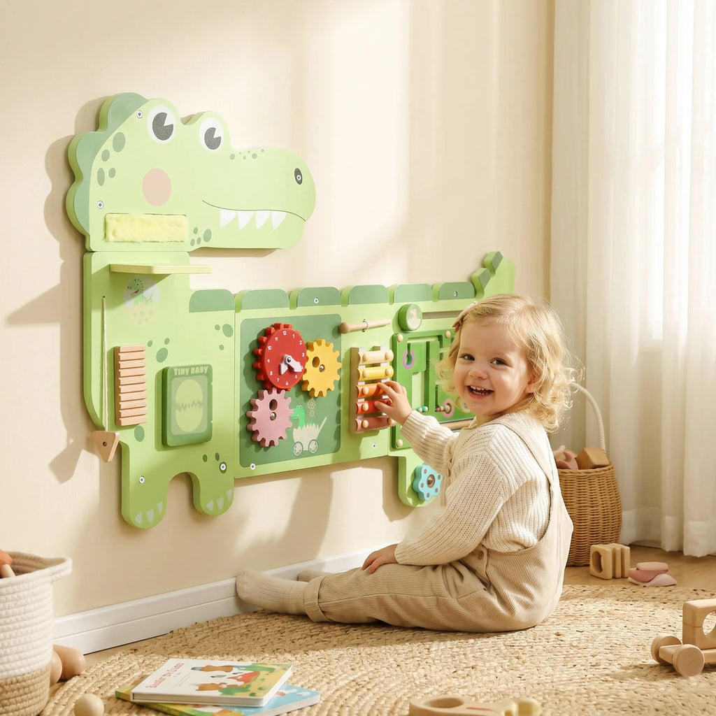 Montessori veiklos lenta vaikams nuo 2 metų, sieninė, dinozaurų tema, žalia