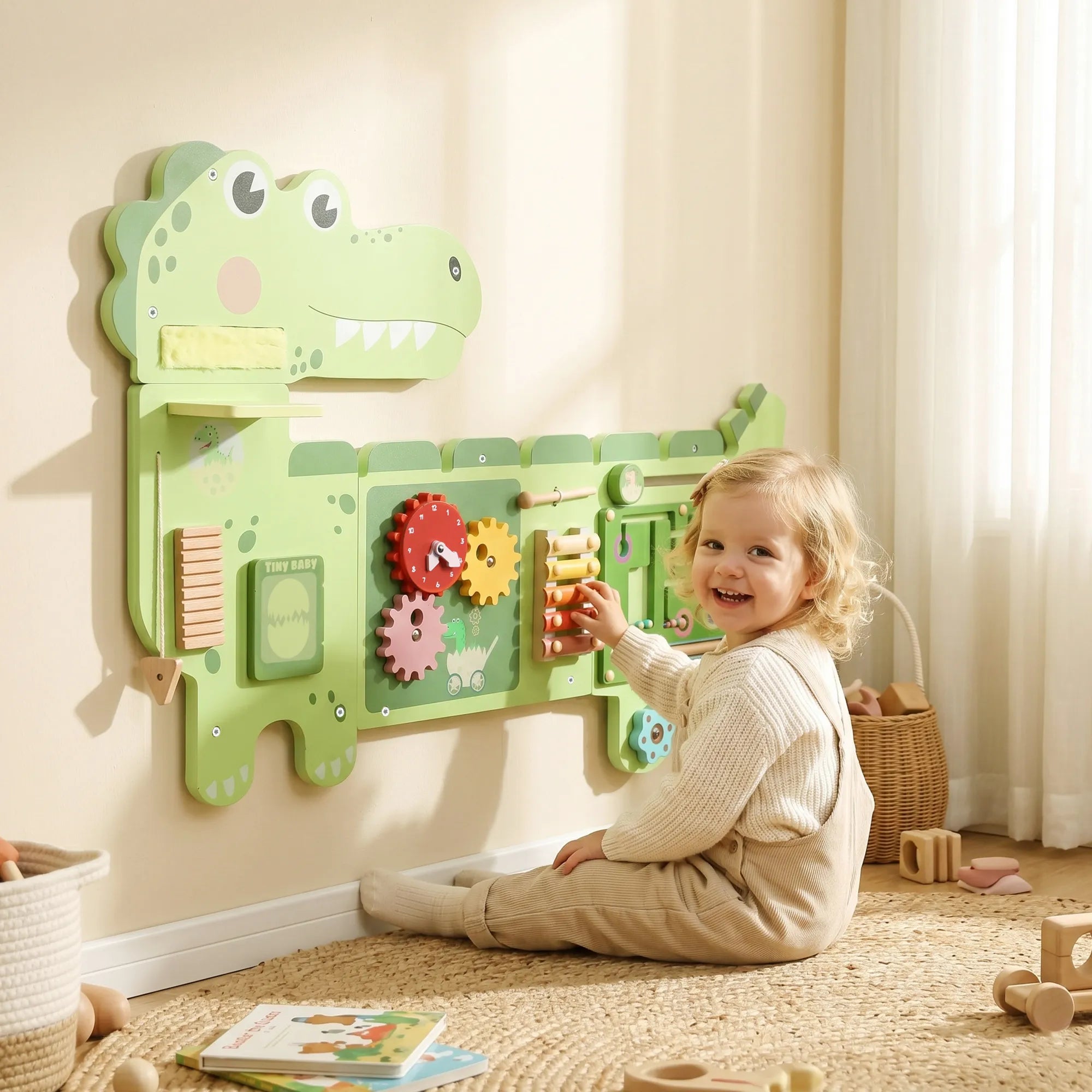 Montessori veiklos lenta vaikams nuo 2 metų, sieninė, dinozaurų tema, žalia