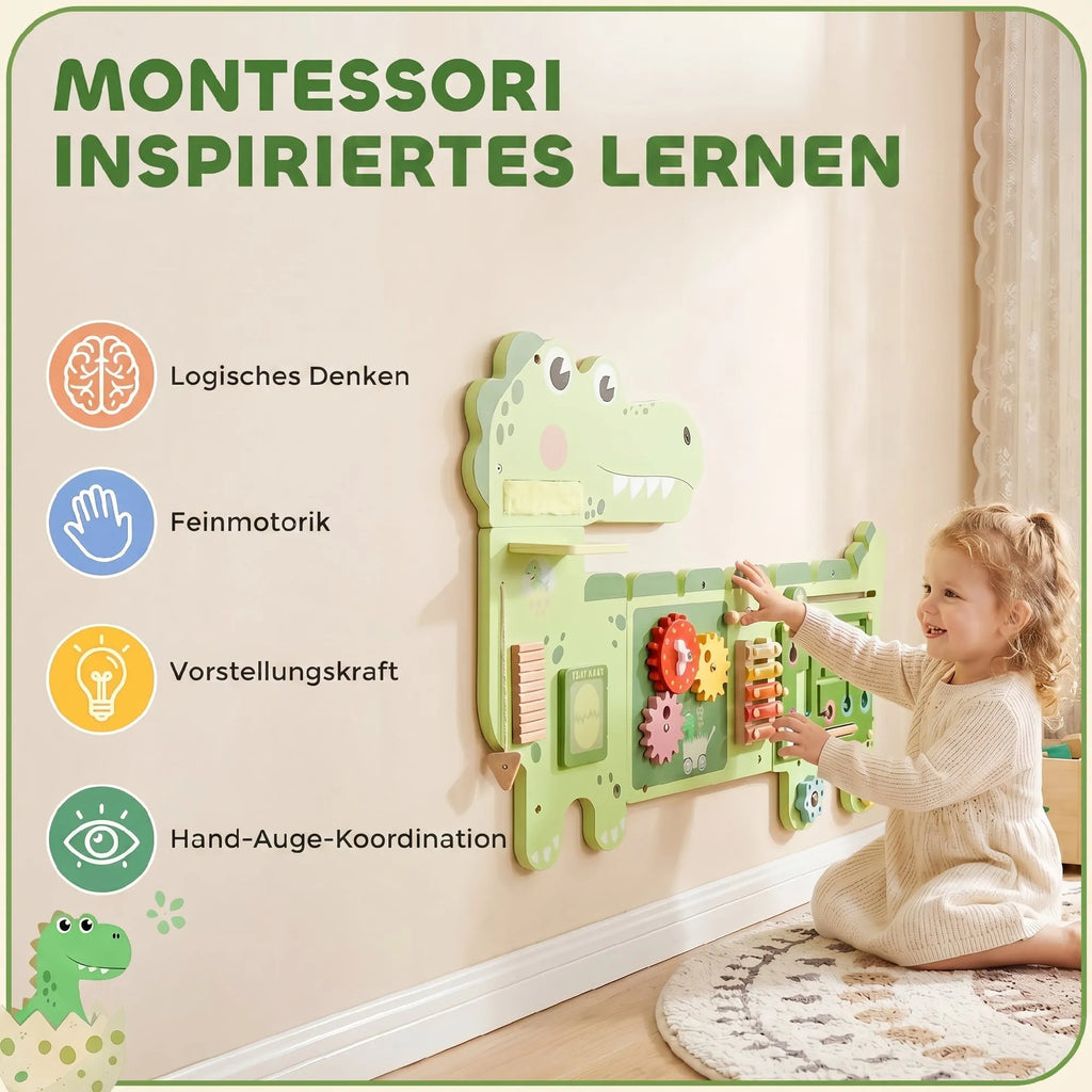 Montessori veiklos lenta vaikams nuo 2 metų, sieninė, dinozaurų tema, žalia