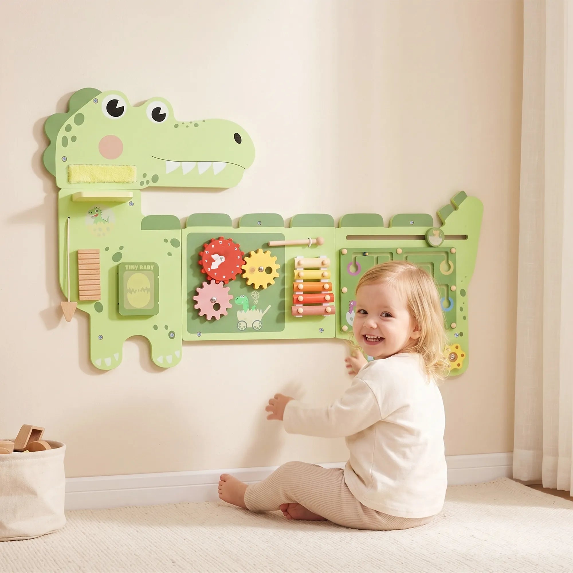 Montessori veiklos lenta vaikams nuo 2 metų, sieninė, dinozaurų tema, žalia