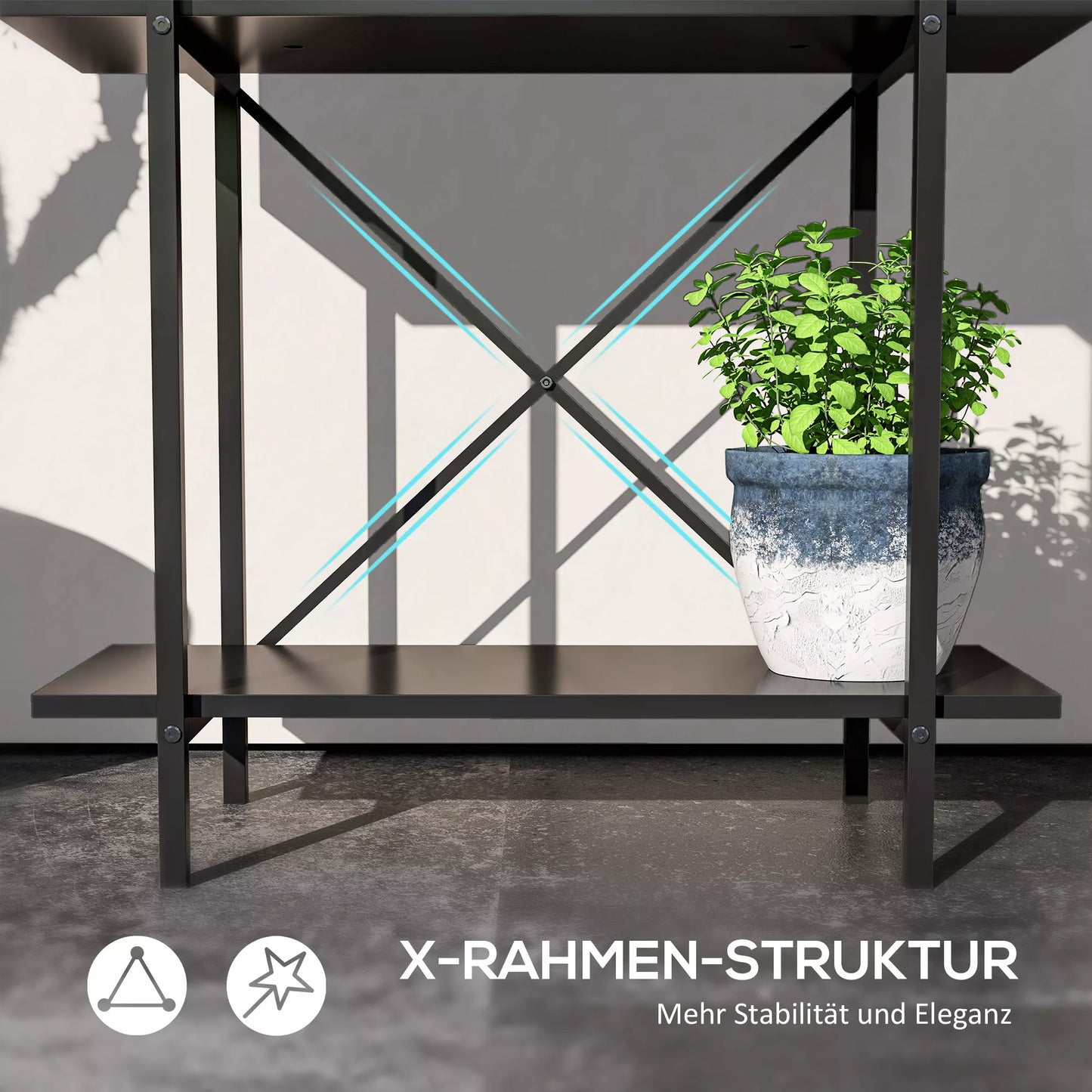 Augalų stovas, gėlių vazono stovas su 2 pakopomis, drenažo skylėmis, skirtas naudoti viduje ir lauke, metalas, juodas