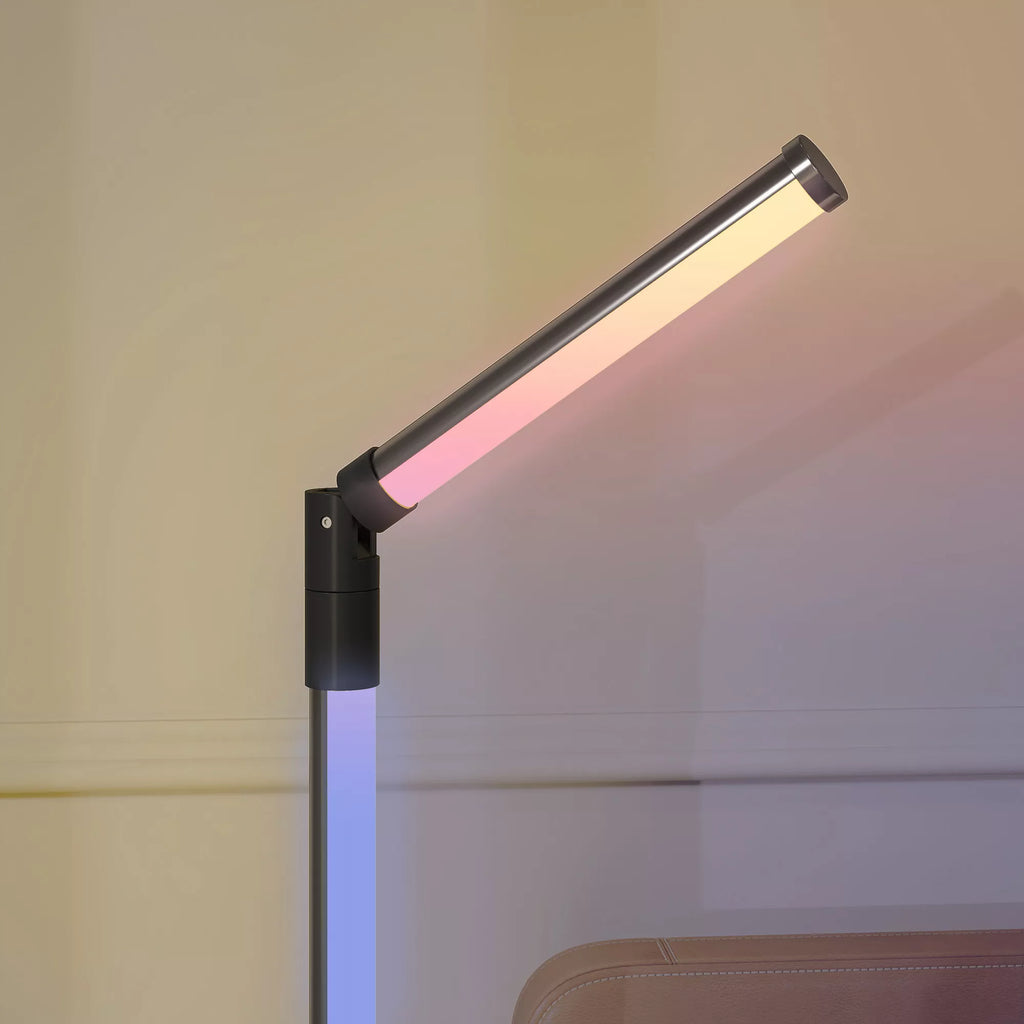 LED grindinis šviestuvas, stovimas su nuotolinio valdymo pulteliu, įvairiomis spalvomis, laikmačiu, programėle, muzikos sinchronizacija, tamsiai pilkas