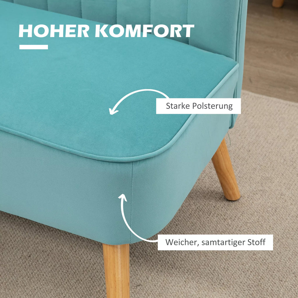 Retro dizaino dviejų vietų sofa su medinėmis kojelėmis, 117 cm x 56,5 cm x 77 cm, žalia