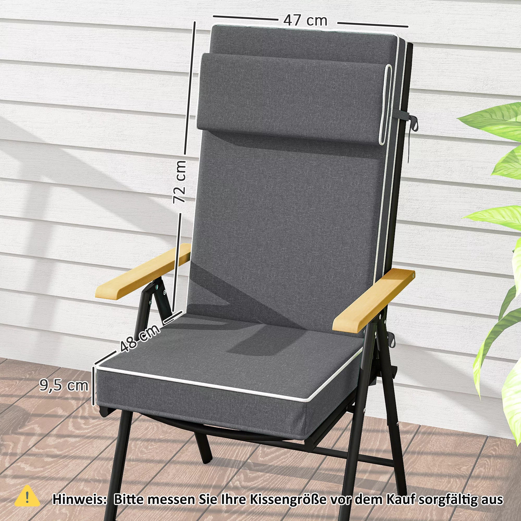 Sėdimoji pagalvėlė 120 x 47 x 9,5 cm, atspari vandeniui, su juostelėmis, galvos atrama, UPF50+, tamsiai pilka