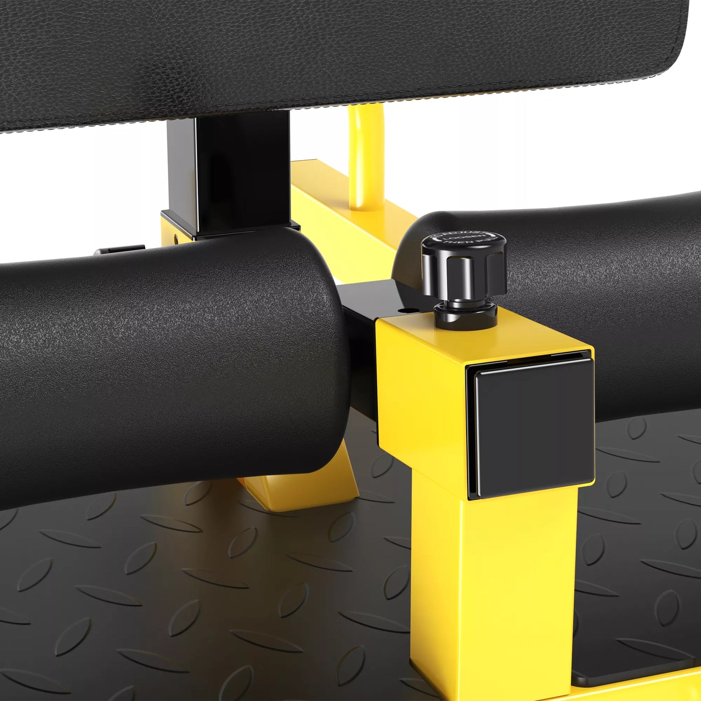 Sissy Squat pritūpimų treniruoklis, kojų, pilvo ir sėdmenų treniruoklis 3in1, reguliuojamas iki 120 kg, plienas, geltonas+juodas, 50 x 97 x (44,5–56,5) cm