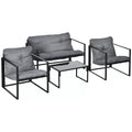 Sodo baldų komplektas: 1 stiklinis stalas, 2 foteliai, 1 sofa, atsparus oro sąlygoms, 114 cm x 70 cm x 67 cm, pilkos ir juodos spalvos