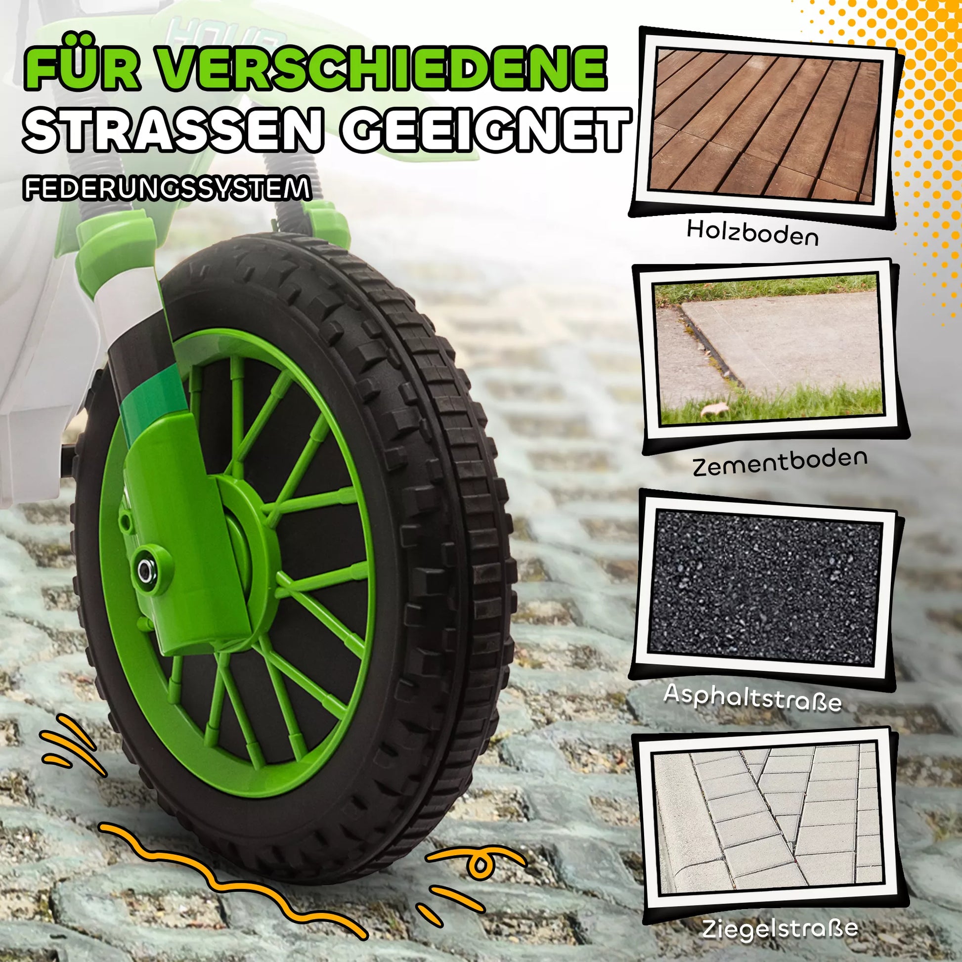 Vaikiškas elektrinis motociklas, 45 min važiavimo laikas, su atraminiais ratukais, nuo 3 metų, žalias+baltas, 106,5 x 51,5 x 68cm