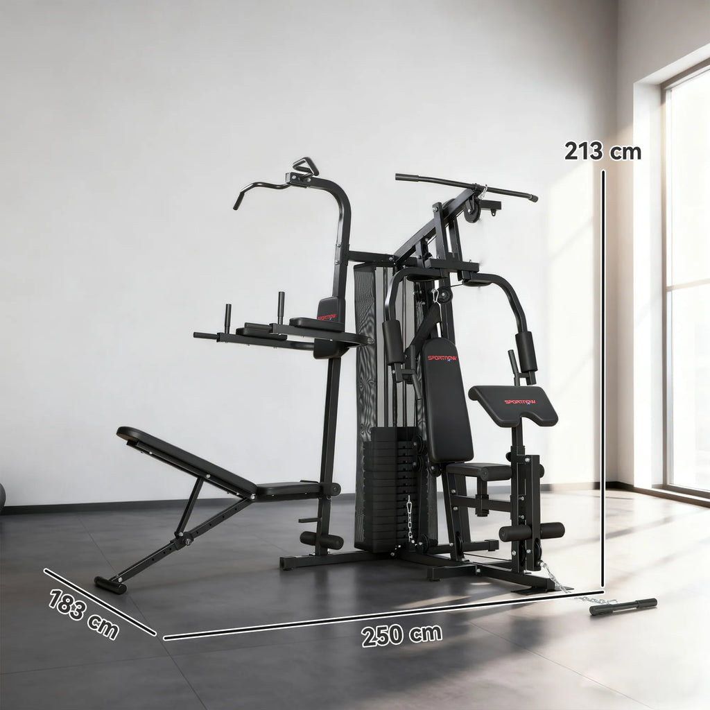 Multifunkcinė jėgos stotis, treniruoklis su svoriais iki 120 kg, juoda