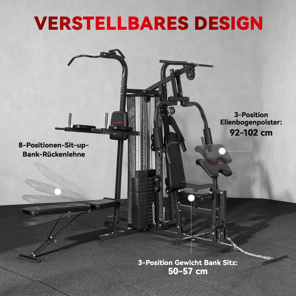 Multifunkcinė jėgos stotis, treniruoklis su svoriais iki 120 kg, juoda
