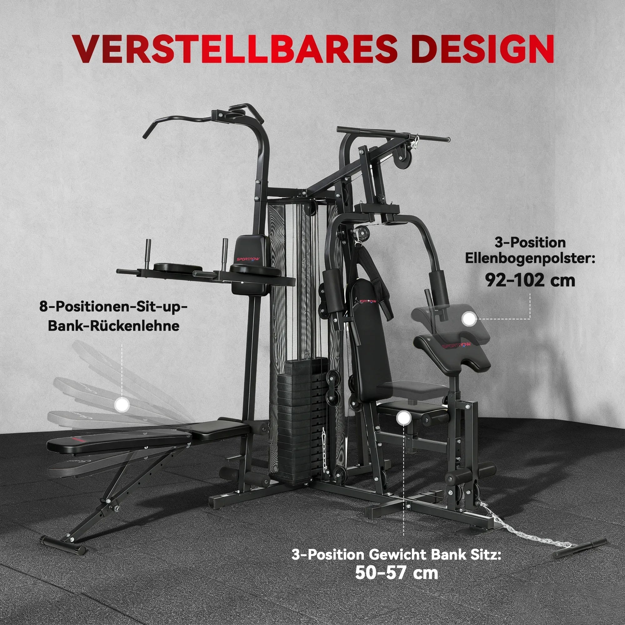 Multifunkcinė jėgos stotis, treniruoklis su svoriais iki 120 kg, juoda