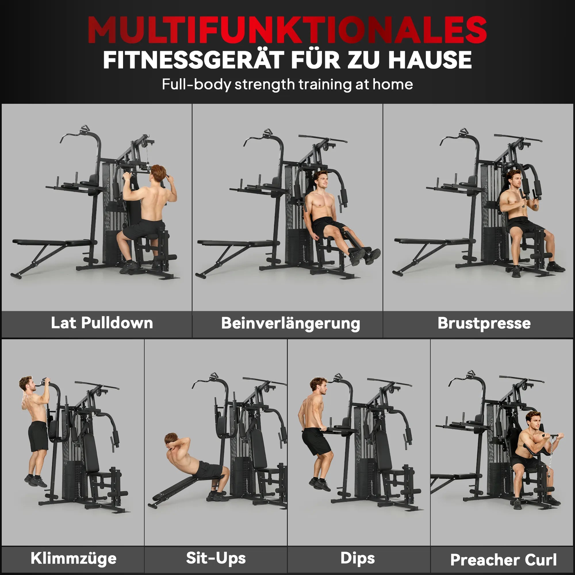 Multifunkcinė jėgos stotis, treniruoklis su svoriais iki 120 kg, juoda